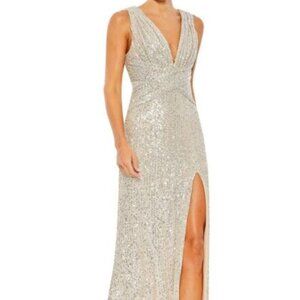 NWT | Mac Duggal | Silver Sequin Maxi | Sz 6